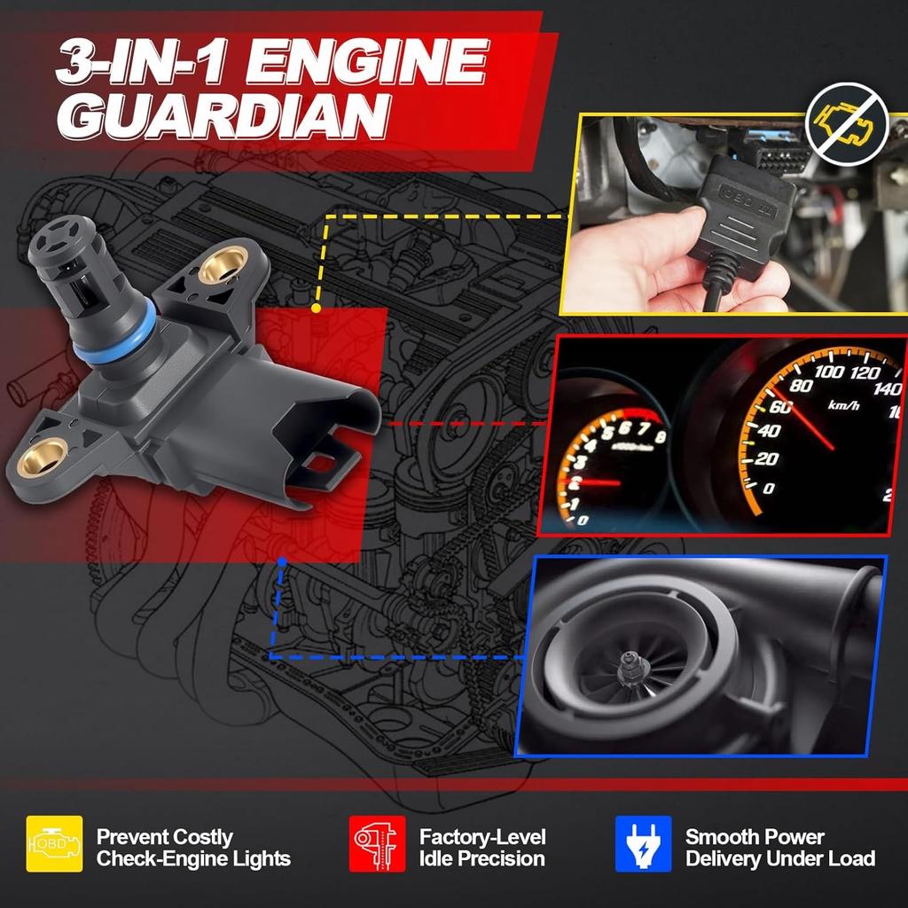 MAP Sensor Manifold Absolute Pressure 13627560063 13627585492 for BMW 2007-2016 335i X5 535i L6 3.0L, 2011-2015 550i 750Li V8 4.4L & 760Li V12 6.0L