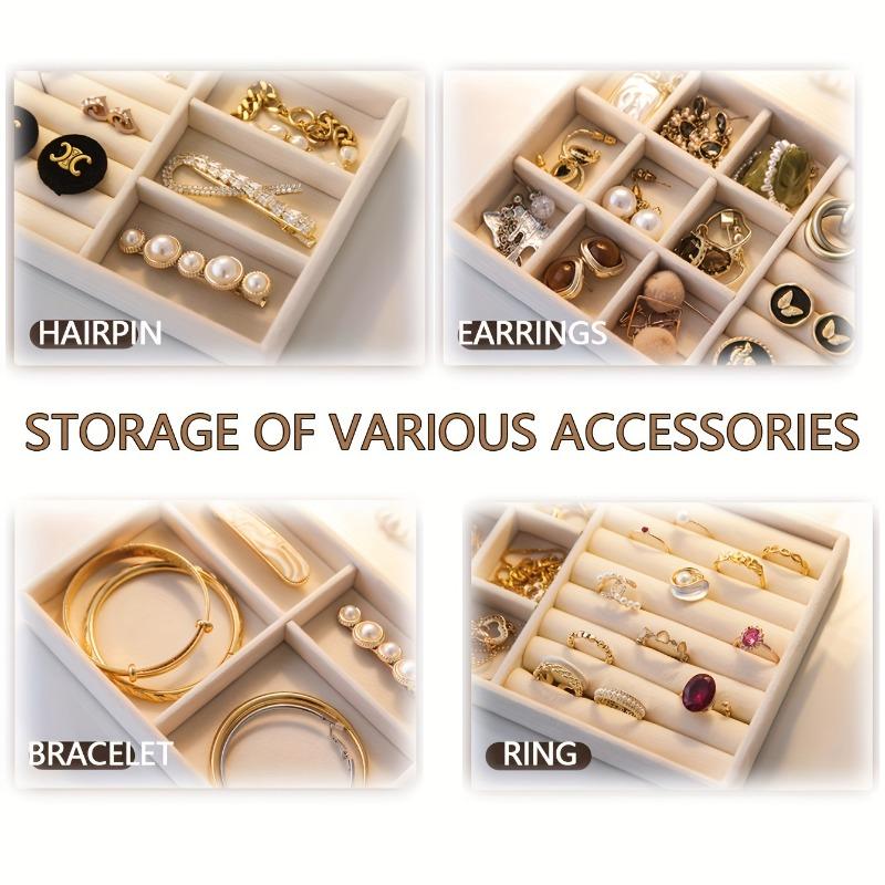 4 Pack Velvet Jewelry Organizers Featuring Multi-Section Display Board for Rings Earring Bracelet Necklaces Brooches and Watches