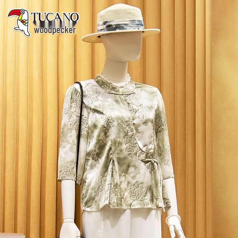 Tucano New Chinese Style Summer Chiffon Blouse Set 4XL зелёный