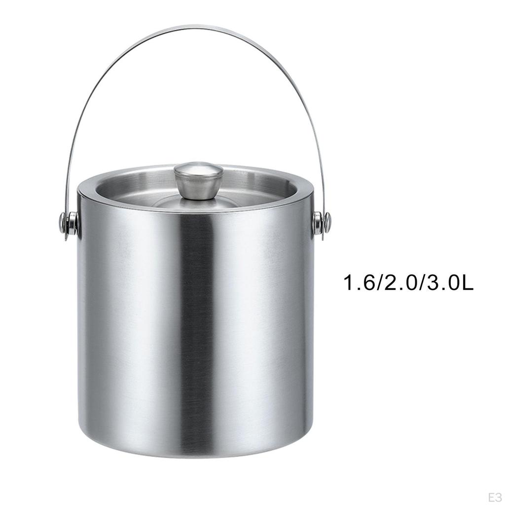 Stainless Steel Insulated Ice Bucket with Lid,Carry leather Handle,Great for home and bar, Chilling