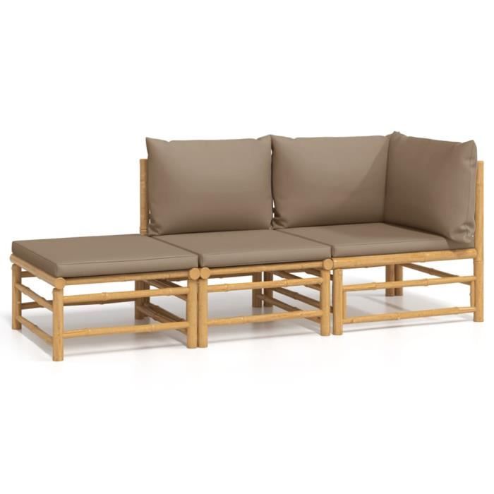 VidaXL Garden Lounge Set 3 Pcs with Taupe Cushions Bamboo 3155140