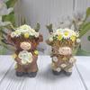 2 Pcs Highland Cow Figurine with Flowers Small Resin Highland Cow Statue Spring Farmhouse Scottish Cattle Sculpture for Home Tiered Tray Table Decor
