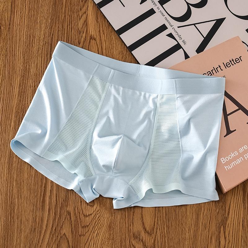 

Мужское ледяное шелковое нижнее белье летнее тонкое дышащее сетчатое удобные трусы-боксеры молодежные плоские трусы 4XL светло-синий