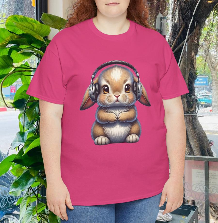 

Cute Bunny Listening to Music Tee TShirt S
