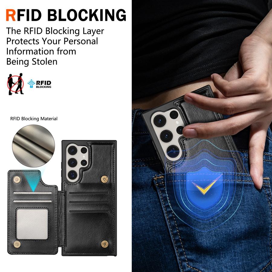 Wallet RFID Blocking Layer Protect Anti-Theft Magnetic Leather Case For Samsung Galaxy S26 Ultra S2 Plus S24 S23 S22 S21 S20 FE