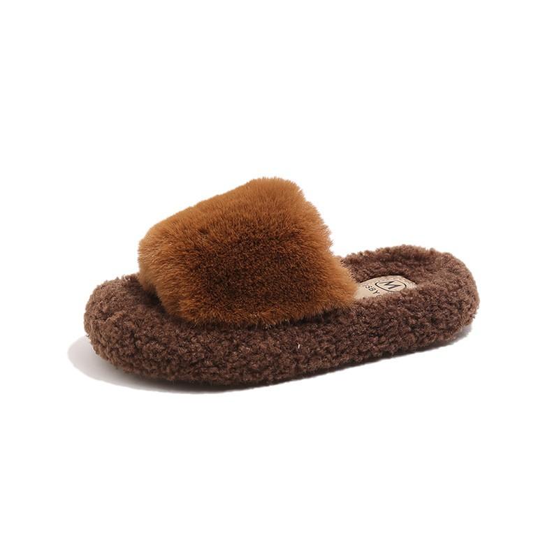 Chinelos de Inverno Felpudos para Meninas, Slip-On, com Sola Grossa, para Interior e Exterior, de Algodão e Pelúcia, Sapatos Planos para Crianças de 4 a 12 Anos
