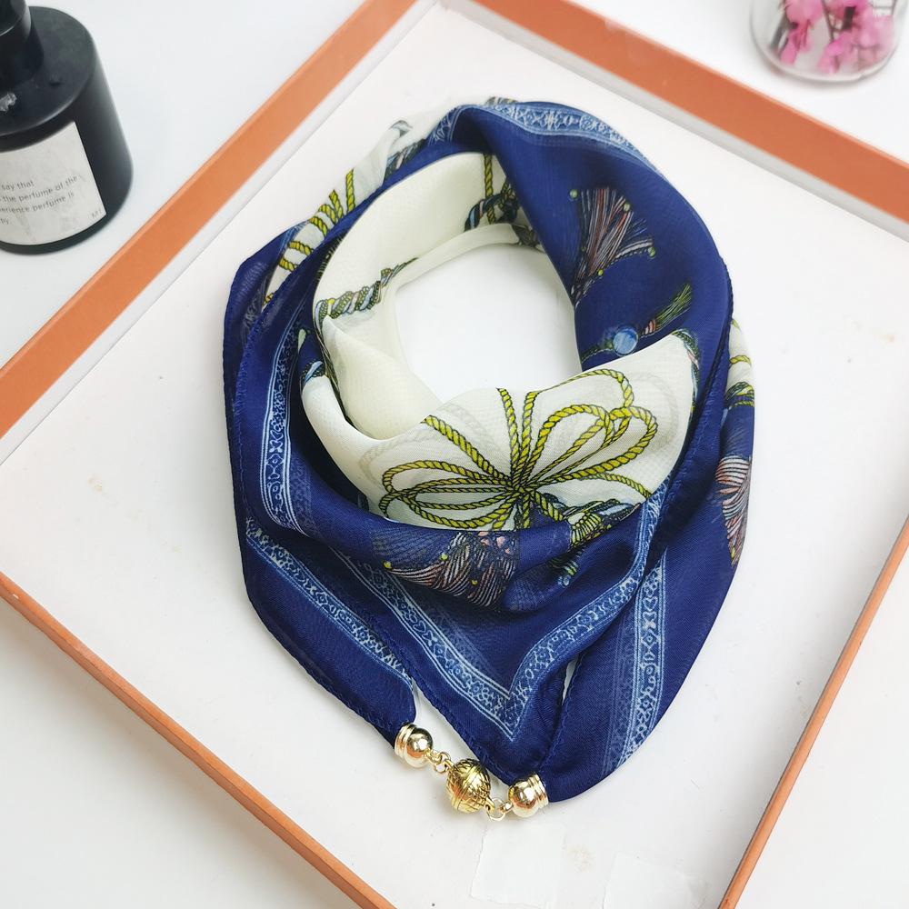 Spring/Summer 2025 Women's High-End Silk Scarf: Magnetic Buckle Triangle Snood for Neck Protection