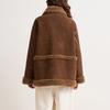 Women's Faux Suede Button Jacket Oversized Gathered Hem Short Length Coat Casual Vintage Outerwear With Pockets