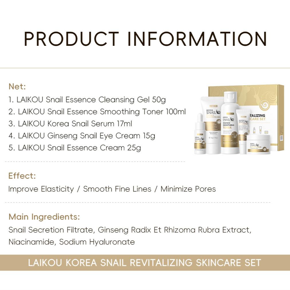 LAIKOU Zestaw 5 kosmetyków Snail Skincare do pielęgnacji twarzy i rozjaśniania cery