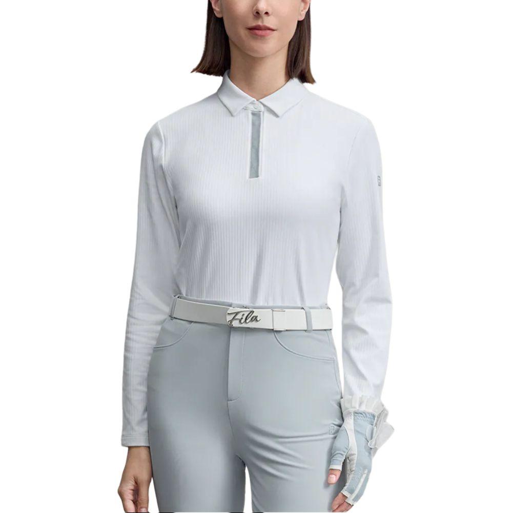 FILA Golf Series Casual Sports Simple Knitted Long Sleeve Polo Shirt Women tops Jade-White A11W545212FWT