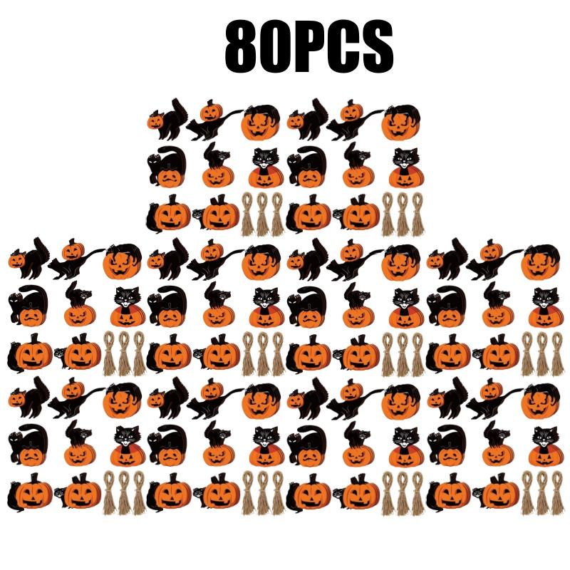 Wooden Halloween Decorations Hanging Pumpkin Black Cat Ornaments Set for Wall Party Decor Spooky Festival Home Accessories