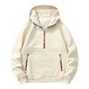 Mens Hooded Half-Zip Sweatshirt Loose Solid Color Casual Sportswear