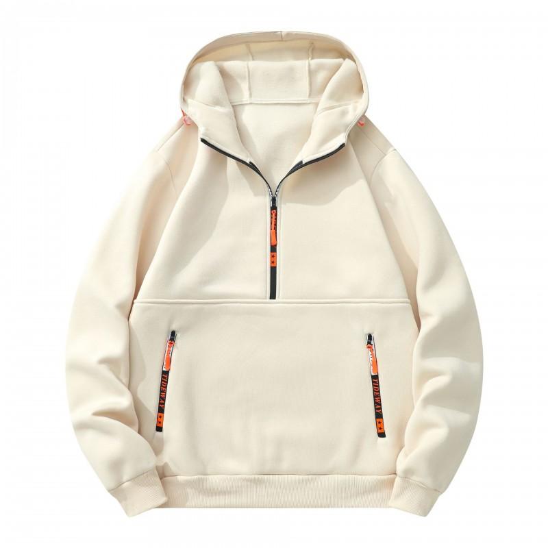 Mens Hooded Half-Zip Sweatshirt Loose Solid Color Casual Sportswear