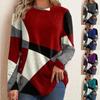 Women's Top Autumn Contrast Color T Shirt Long Sleeve Round Neck Loose Tee Shirts