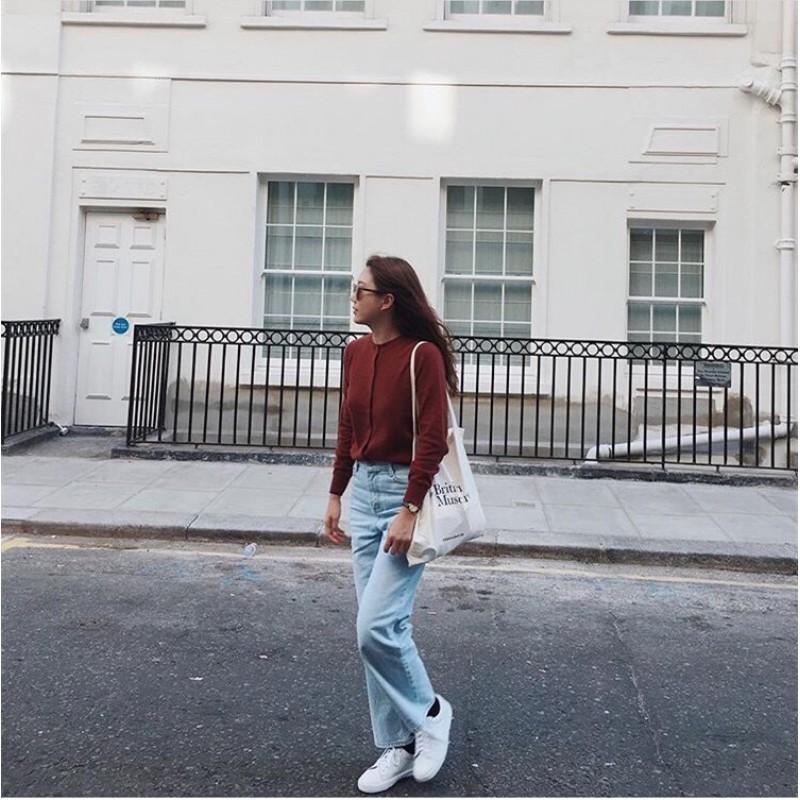 South Korea Ins Style British Museum Letter Print Thin Cotton Grey Cloth Bag Simple All-matching Shoulder