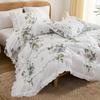 3 pieces of simple polyester white floral lotus leaf trim duvet cover set (1 duvet cover +2 pillowcases, no core)