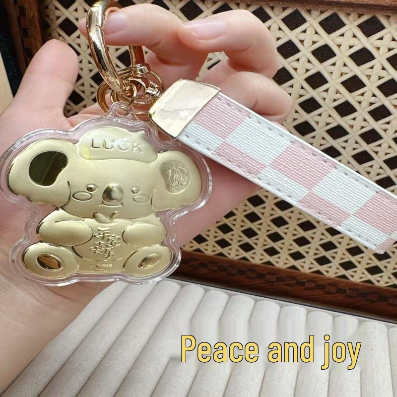 Panda Peace and Joy 999 Fine Gold Pendant Keychain Bag Charm