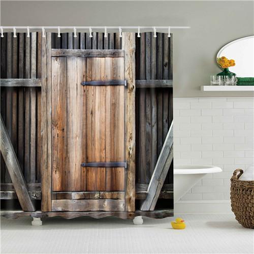 Vintage Style Retro Wooden Door Bathroom Shower Curtains Frabic Waterproof Polyester Bath Curtains With Hooks