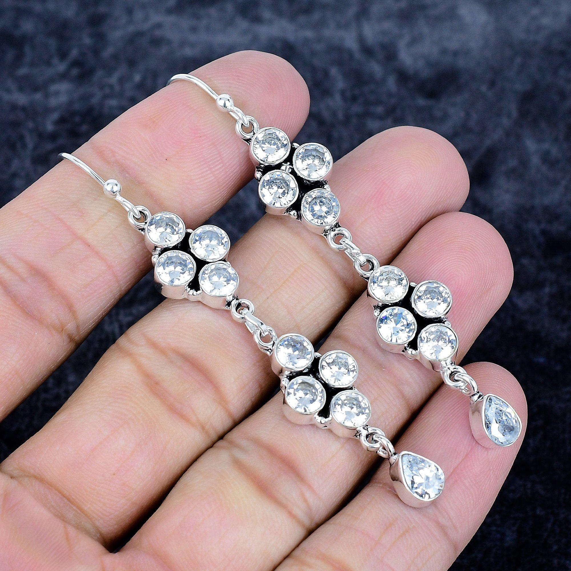 

Білий Топаз Дорогоцінний Камінь Ручна Робота Срібло 925 Проби Ювелірна Сережка 2.76 MM-3479