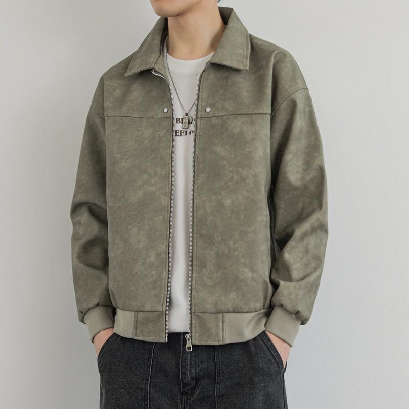 Autumn Men's New Fashionable Casual Leather Jacket Hong Kong Style Lapel Loose PU Leather Jacket