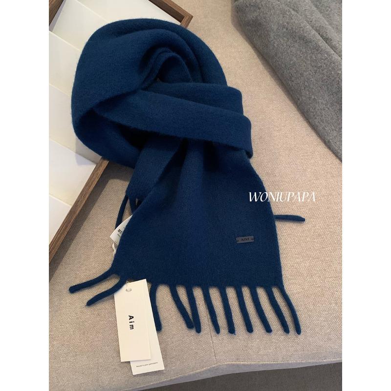 Solid color Fringed Scarf for Women High Density Thickened Warm Plush Scarf for Autumn and Winter