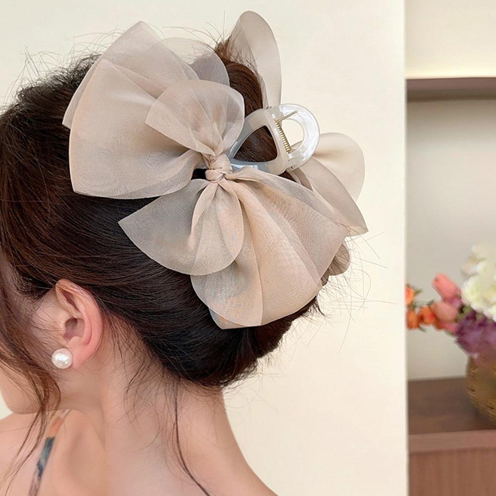 New Sweet Mesh Tulle Bow Hair Clips Solid Color Bowknot Hair Clips For Women Girls Barrettes Claw Clip Kids Hair Accessories