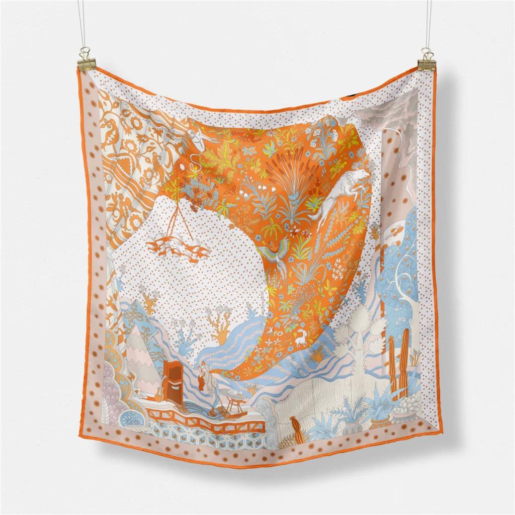 53Cm  Dot Animals Square Scarf Woman New Design Silk Scarf Women Bandana Luxury Headband Hijab Foulard Neckerchief