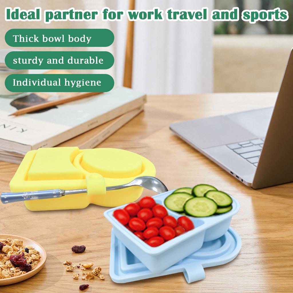 Silicone Reusable Snack Box With Lid, Double Compartment Snack Box, Dressing Condiment Box