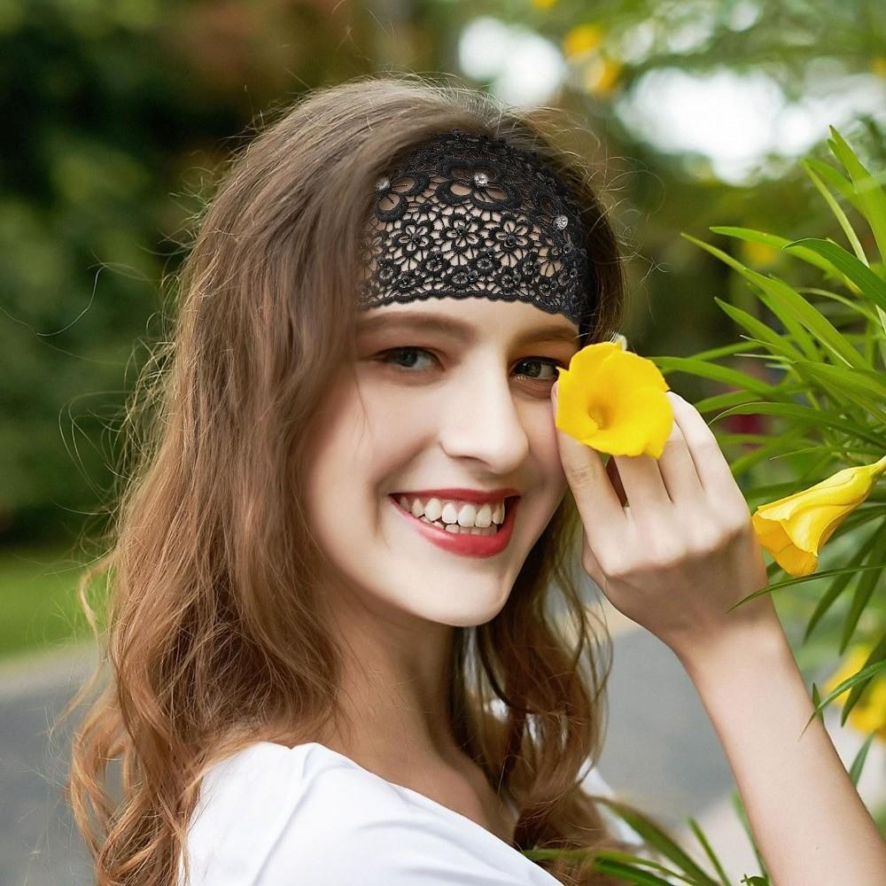 Fashion Accessory Crystal Pearl Floral Beaded Headbands Lace Hollow Pattern Wide Headbands Breathable Stretchy Baotou Hat Women