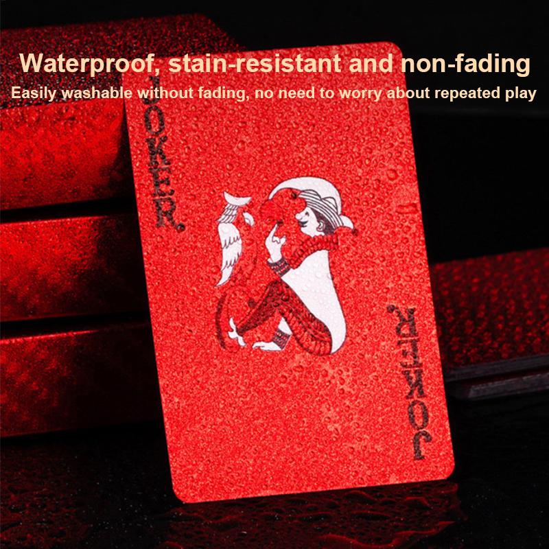 Red Playing Cards PVC Poker Waterproof Washable Parker Rustic Gold Creative Thickened Card Games for Pool Games Travel