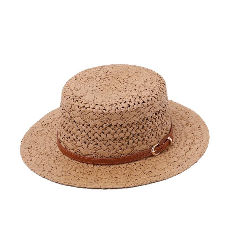 New Breathable Hollow-Out Woven Wide-Brimmed Straw Hat Vintage Belt Buckle Beach Vacations Summer Sun Shade Jazz Hat Formal Hat