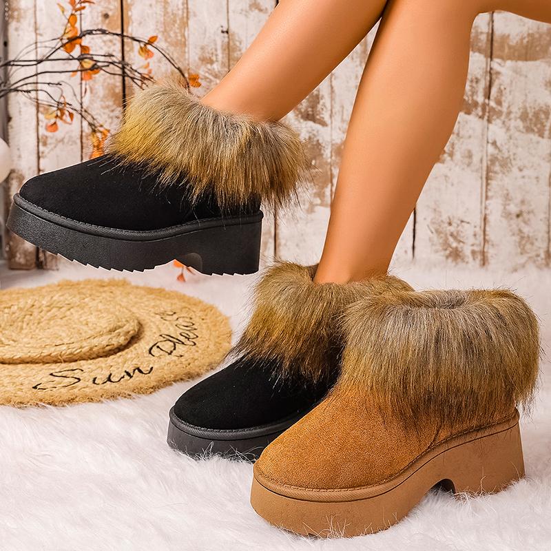 Women's Faux Fur Flat Snow Boots Winter Thick Sole Chunky Platform Ankle Boots  Plus Size Warm Comfort Non Slip Cotton Boots
