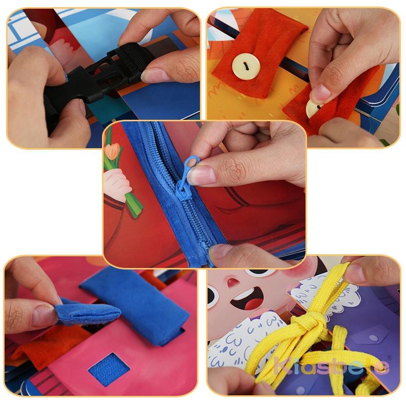 Tablica sensoryczna dla dzieci Wczesna edukacyjna z klamrą do ubrań, zamkiem błyskawicznym, krawatem, Ciche książeczki, Zabawka sensoryczna, Ćwiczenie ubierania
