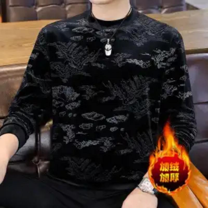 Pánská ležérní a pohledná mikina ze zlatého sametu na podzim a zimu s dlouhým rukávem, zesílená a hřejivá základní vrstva, top