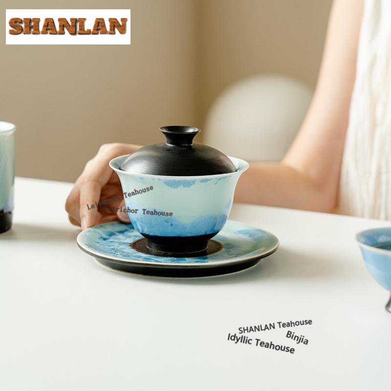Kiln Fambe Ice Flowers Gaiwan Retro Tea Tureen Household Tea Bowl with Lid Kit Tea Making Cover Bowl Tea Items Accessories Craft