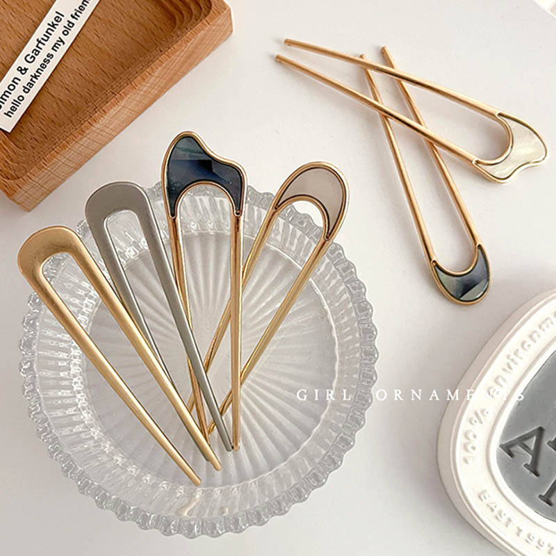 U-Shaped Hair Fork Metal Gold Shell Hairpin Geometric Headwear Hair Sticks Women Girls Hair Accessories