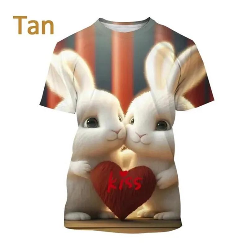 Letní horký výprodej Králík 3D tisk Tričko Zvíře Kulatý výstřih Krátký rukáv Módní Unisex Ležérní Roztomilé topy Chlapecké Dívčí Trička