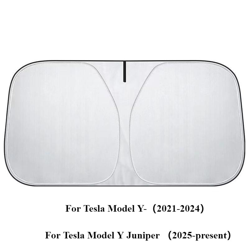 Double-layer Front Windshield Sunshade UV Resistant for Tesla Model Y Juniper 2025 Fabric Foldable Front Sunshade Car Accessory