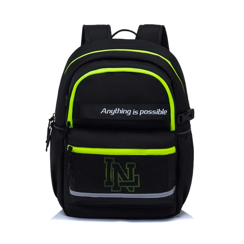 Li Ning Kids Sports Lifestyle Series Polyester Backpack Reflective Double Shoulder Bag Kids Backpack Black YBST029-1 Black