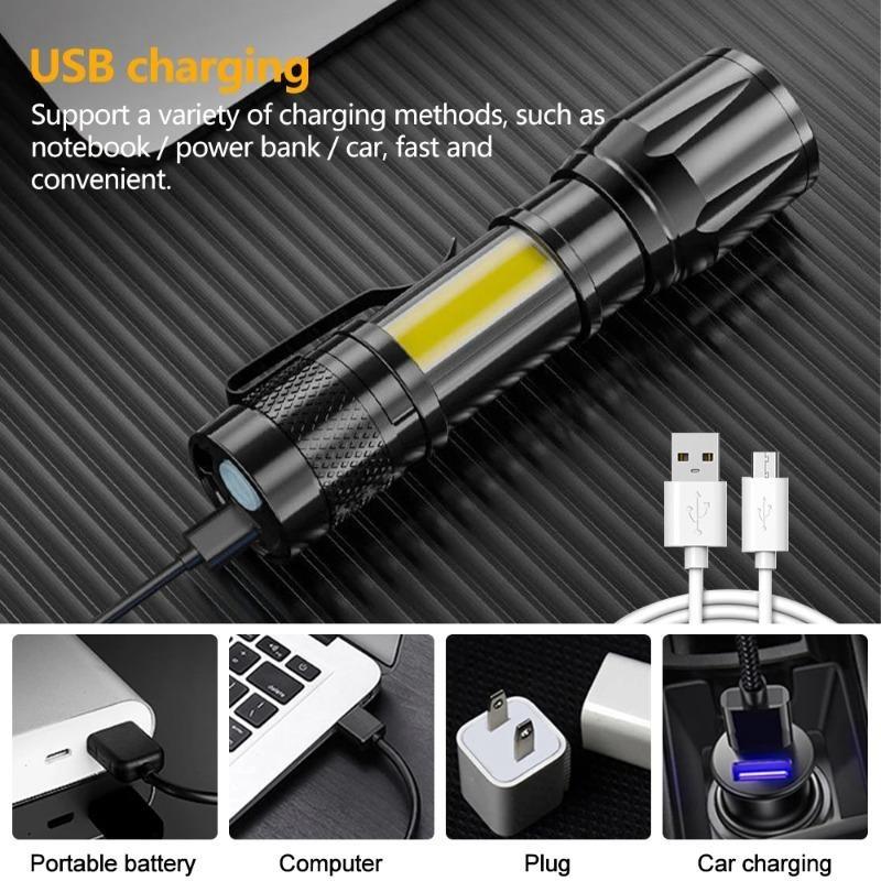 Mini Torch LED Şarj Edilebilir El Feneri Taşınabilir USB Şarj El Feneri Yüksek Güç Bankası Kamp Su Geçirmez Uzun Menzilli Fener