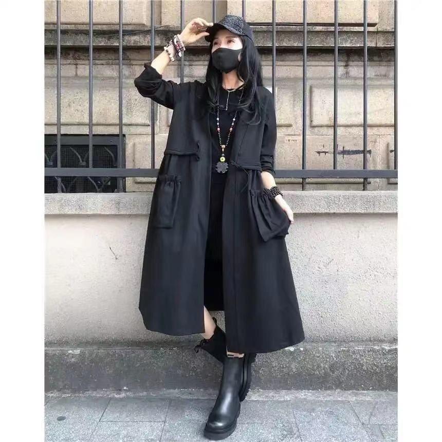 

Women s European Black Elegant Trench Coat: 2025 Autumn Plus Size Long Fashion M (75-95 kg)