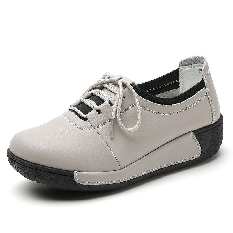Autumn and Winter Leather Lace-up Muffin Platform Women's Shoes Casual Shoes Color Matching Front Lace-up Single Shoes Mother Shoes
