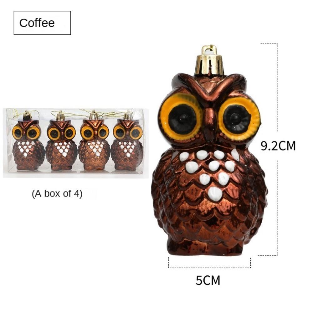 

4PCS/Box Plastic Christmas Gifts Boxes Pendant Electroplated Owl Christmas Decorations