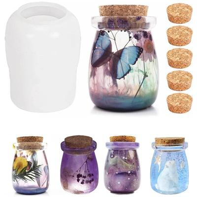 Jar Resin Molds Silicone with 5pcs Cork Lids, Cute Bottle Silicone Molds for Epoxy Resin, DIY Molds for Stash Jar, Storage Bottl