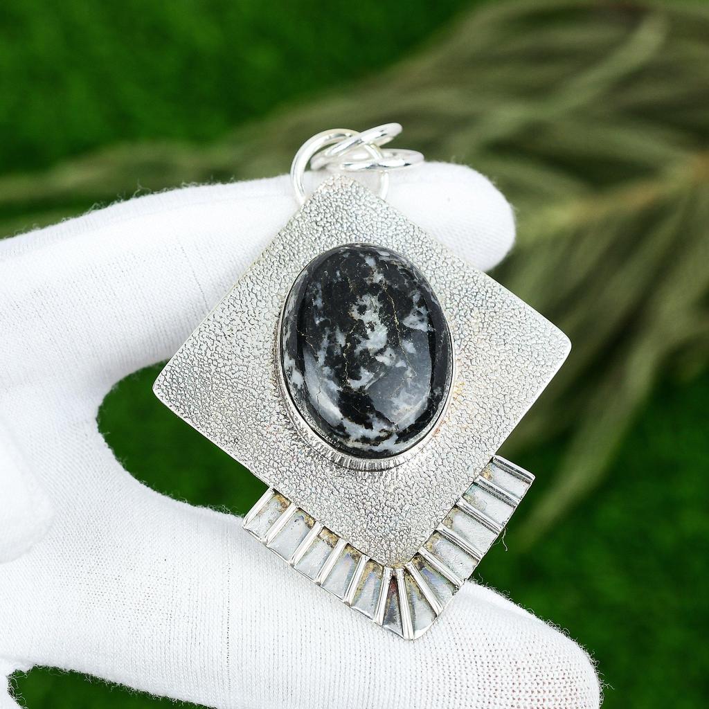 Birthday Gift For Her Natural Zebra Jasper Gemstone Pendant 925 Sterling Silver