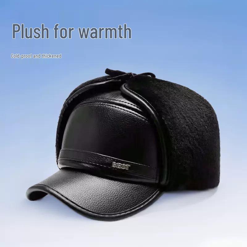 Men's Winter Warm Leather Baseball Cap with Ear Protection