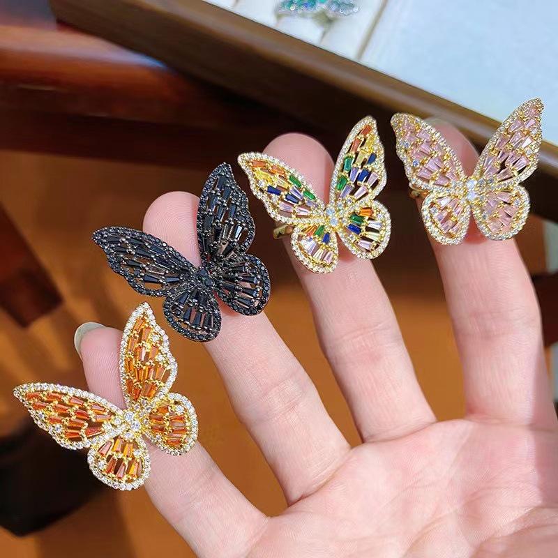 Colorful Copper Zirconia Butterfly Ring – Adjustable, High-Grade, Cute, and Stylish.