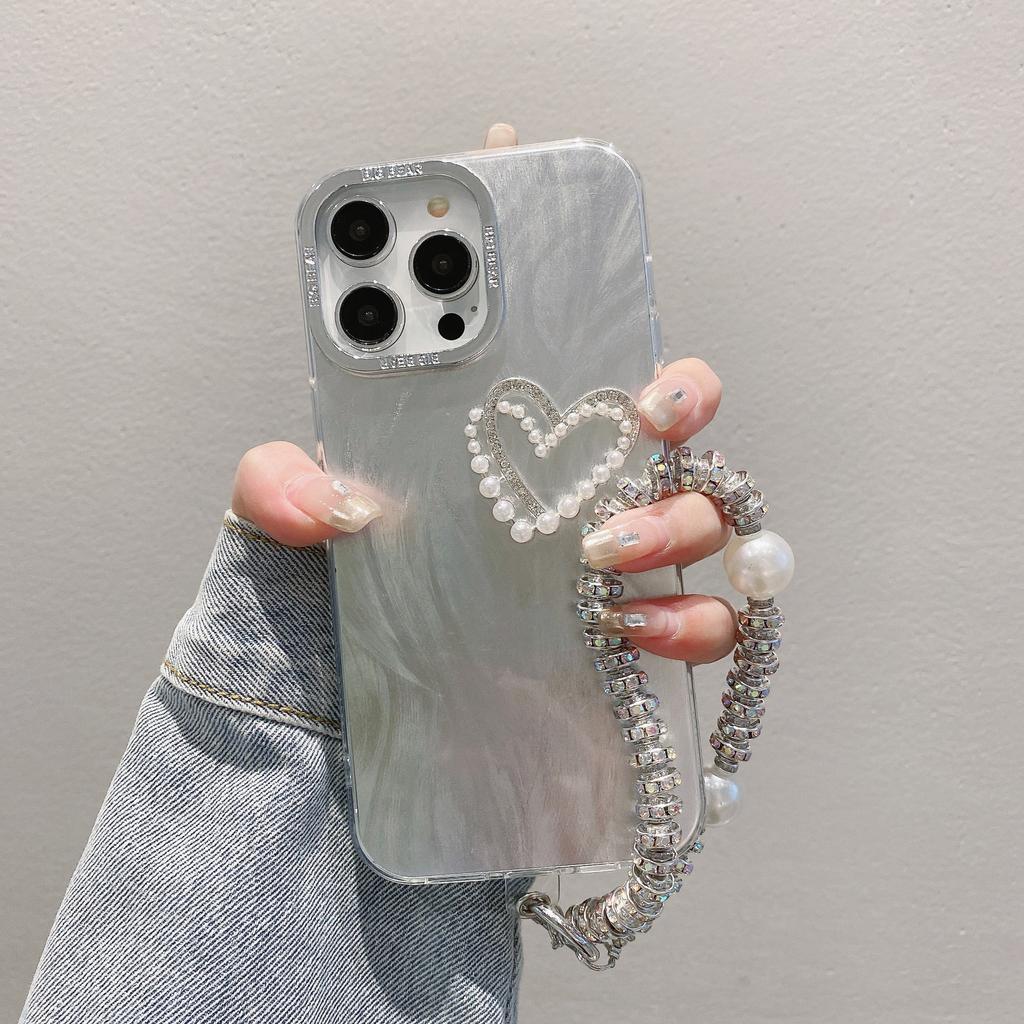 Feather Yarn Suitable for Iphone16 Bow Pearl Bracelet Mobile Phone Case Apple 14 High-end Sense 13 Love Protection Case