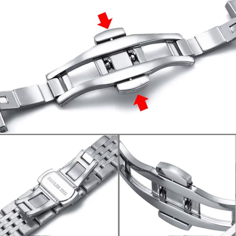 22 mm Rostfritt Stål Armband för Tissot för Citizen för Seiko Snabbkoppling Fjärilsspänne Metallklockarmband Högkvalitativt Armband