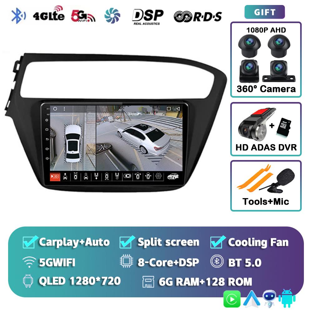 Android 14 Carplay Auto Car Radio For Hyundai I20 2018 2019 GPS Multimedia Player  Stereo Video Head Unit 360 Camera 4G+WiFi DSP